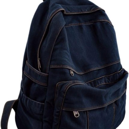 Dark Wash Denim Jean Backpack for Women & Men Retro Aesthetic Rucksack Basic Backpack for High / Students Travel Laptop Bag