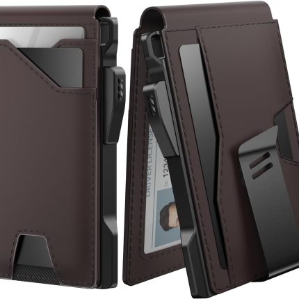 Tactical Wallet for Men Card Holder: Pop Up Card Case, Genuine Leather, Smart, RFID Blocking, Slim, Minimalist, Thin, Front Pocket - 13 Card Capacitiy, ID Window, Money Clip (Dark Brown)