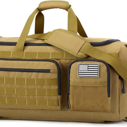 3-in-1 Travel Duffle Bag for Men and Women, 50L Large Gym Sports Bags Tactical Military Duffle Backpack with Shoes Compartment and Wet Pocket (Khaki)