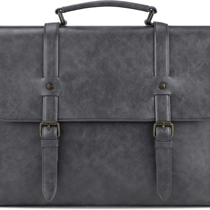 Leather Mens Messenger Bag Vintage 15.6 Inch Waterproof Leather Laptop Briefcase Satchel Shoulder Bag Computer Laptop Bag Grey