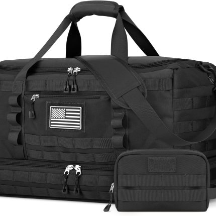 Gym Bag for Men Women, Carry on Luggage 22x14x9 Airline Approved, Tactical Travel Duffle Bag with Toiletry Bag and Shoe Compartment, Weekender Overnight with Wet Pocket for Workout, Black
