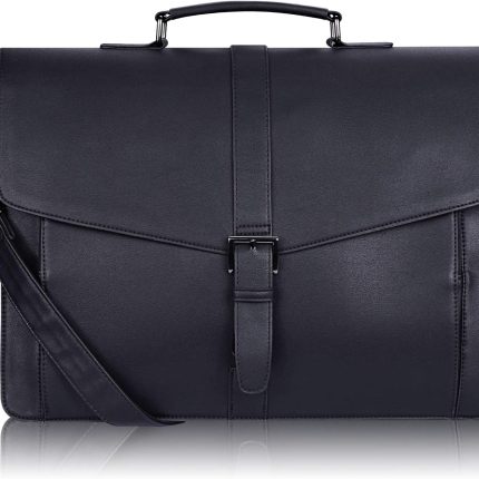 Men's Leather Briefcase 15.6 Inch Laptop Computer Bag for Office/Business/Travel, Large Satchel Professional Pu Leather Messenger Shoulder Bag, Black