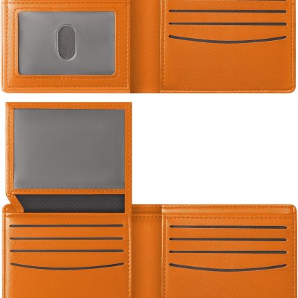 Wallet For Men RFID Blocking Orange Wallets Bifold Faux Leather Card Holder Front Pocket Mens Accessories With Gift Box