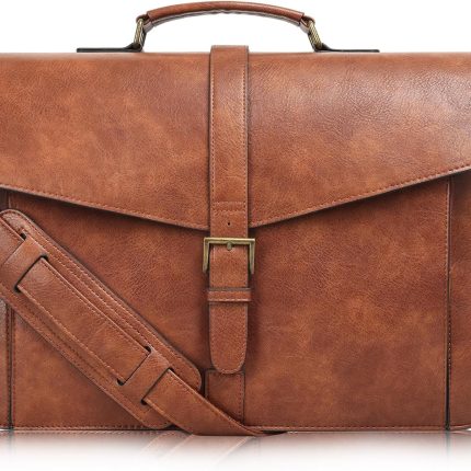 Men's Leather Briefcase 15.6 Inch Laptop Messenger Bag for Business/Travel/Office, Professional Faux Leather Computer Satchel Shoulder Bag, Classic Brown