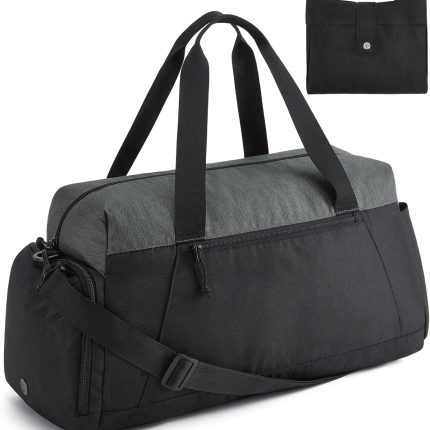Gym Bags for Men Women, Foldable Travel Duffle Bag, Lightweight Weekender Duffel Bag With Shoe Compartment, Water Resistant Workout Duffle Sports Bag for Travel Yoga, Black